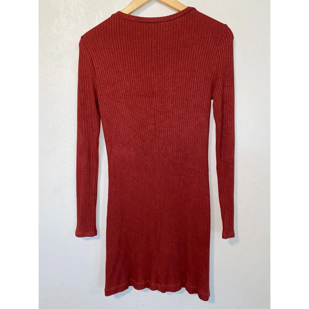 Reformation Jeans Ribbed Stretchy Dress Burnt Orange/Brown SZ S. Made in USA. - Picture 3 of 6